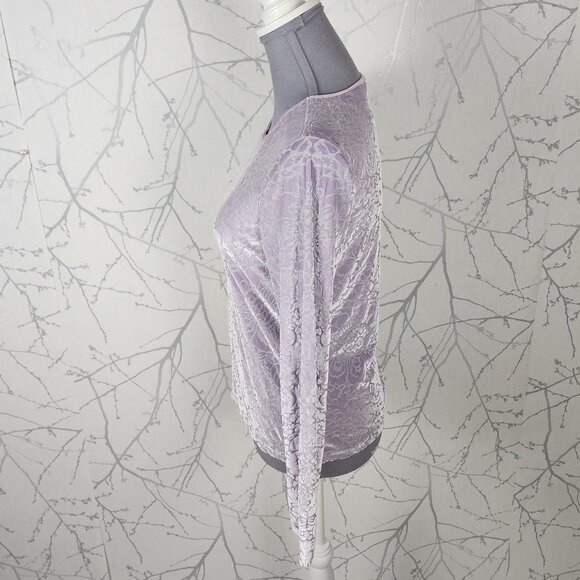 Liz Claiborne Lilac Floral Velvet Burnout Long Sleeve Top - Picture 3 of 7